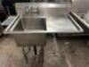 38" SINGLE WELL STAINLESS SINK W/ RIGHT SIDE DRY BOARD.