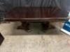 76" DARK WOOD DINING ROOM TABLE W/ (2) 18" LEAF INSERTS.