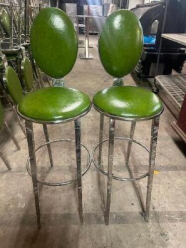 (4) 30" GREEN BAR STOOLS W/ CHROME FRAME. ( NEW )