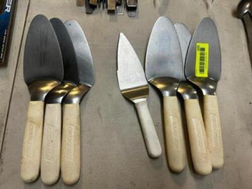 (7) STAINLESS PIE SERVERS.
