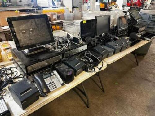 (5) TERMINAL NCR TOUCH SCREEN POINT OF SALE SYSTEM W/ CASH DRAWER AND PRINTERS.