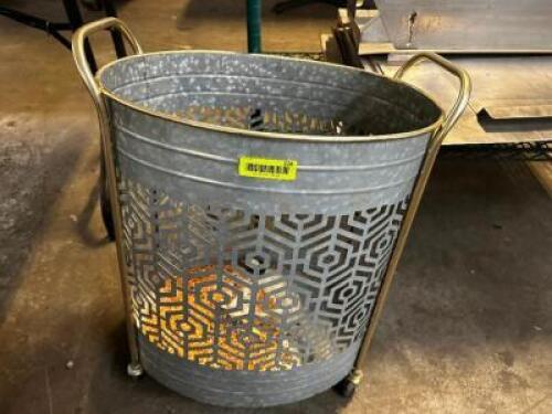 OUTDOOR METAL BAR CART ON CASTERS.