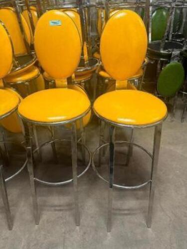 (4) 30" YELLOW BAR STOOLS W/ CHROME FRAME. ( NEW )