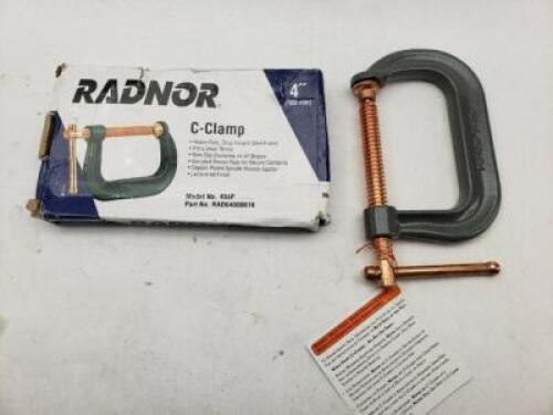 DESCRIPTION: (1) HEAVY DUTY FORGED C-CLAMPS BRAND/MODEL: RADNOR/404P INFORMATION: WITH SWIVEL PAD RETAIL$: 27.64 SIZE: 4" QTY: 1