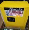 DESCRIPTION: (1) FLAMMABLE STORAGE CABINETBRAND/MODEL: JUSTRITE #29004INFORMATION: YELLOWSIZE: 12 GALLON, APPROX 8" X 17" X 22"RETAIL$: $803.00 EAQTY: 1 - 2