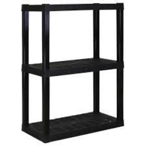 DESCRIPTION: (1) PLASTIC SHELF INFORMATION: BLACK 46X25.5X33.23 RETAIL$: $40.00 EA QTY: 1