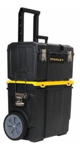 DESCRIPTION: (1) ROLLING TOOL BOX SET BRAND/MODEL: STANLEY/STST18613 INFORMATION: BLACK/2-DRAWERS/3-COMPARTMENTS/3-IN-1 RETAIL$: 81.29 SIZE: 18.5"L X