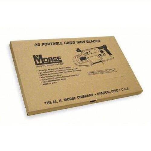 DESCRIPTION: (2) PORTABLE BAND SAW BLADE BRAND/MODEL: MORSE #1AJE8 INFORMATION: STAINLESS STEEL SIZE: 14, 1/2 IN BLADE WD, 0.02 IN BLADE THICK, 25 PK
