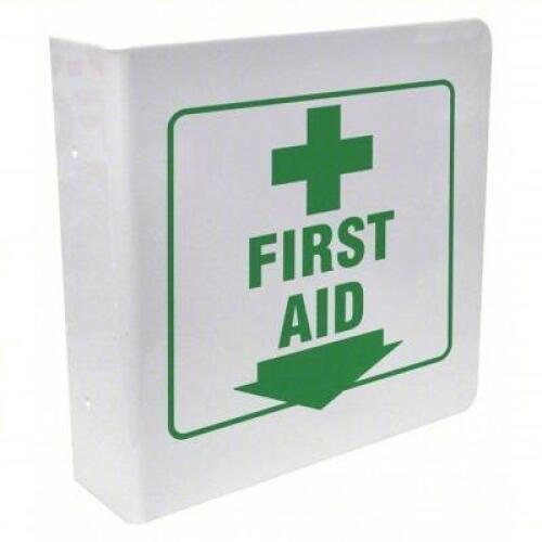 DESCRIPTION: (1) FIRST AID SIGN BRAND/MODEL: BRADY #5TB35 INFORMATION: WHITE SIZE: 8IN RETAIL$: $14.15 EA QTY: 1