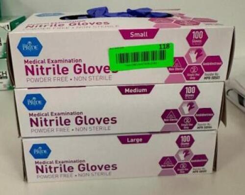 DESCRIPTION: (3) PACKS OF DISPOSABLE NITRILE GLOVES SIZE: SM, MD, LG LOCATION: MAIN FLOOR QTY: 1