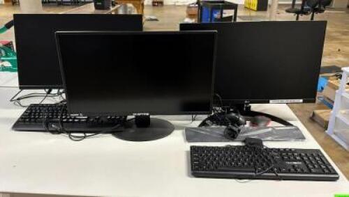 DESCRIPTION: ASSORTED MONITORS, KEYBOARDS AND MOUSE LOCATION: BOTTOM FLOOR QTY: 1