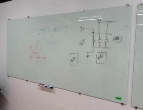 DESCRIPTION: GLASS DRY ERASE BOARD SIZE: 95"X47" LOCATION: 2ND FLOOR QTY: 1