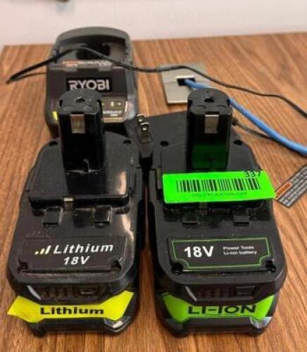 DESCRIPTION: (2) TOOL BATTERIES WITH CHARGER BRAND/MODEL: RYOBI LOCATION: 2ND FLOOR QTY: 1