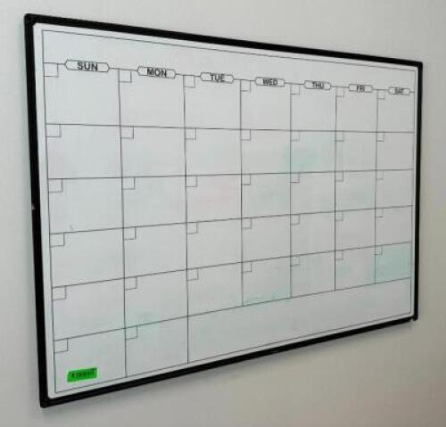DESCRIPTION: CALENDAR DRY ERASE BOARD SIZE: 48"x34" LOCATION: 2ND FLOOR QTY: 1