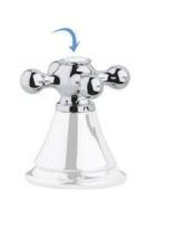 DESCRIPTION: (1) SET OF (2) SEABURY CROSS HANDLE BRAND/MODEL: GROHE/18731000 INFORMATION: STARLIGHT CHROME RETAIL$: 74.20 PER PK OF 2 SIZE: 1" X 1" X
