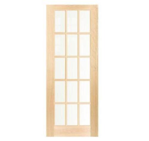 MILETTE 37-inch x 82-inch White Oak 15 Lite Solid Wood French Door with Clear Glass