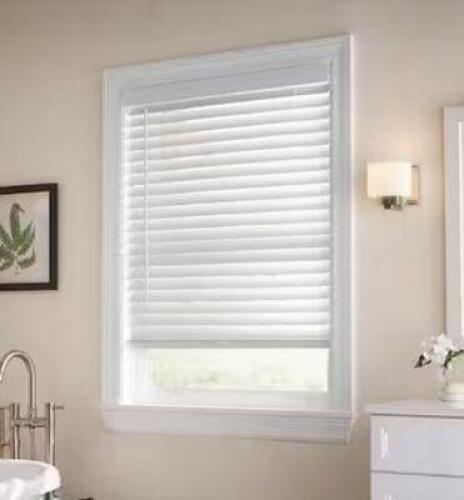 (2) - White Cordless Faux Wood Blinds for Windows with 2 in. Slats - 23 in. W x 48 in. L