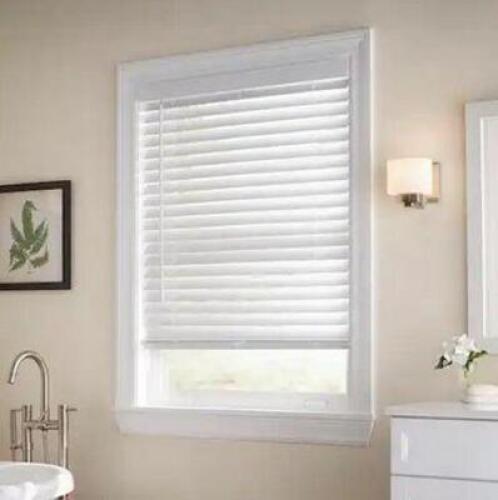 (2) - White Cordless Faux Wood Blinds for Windows with 2 in. Slats - 29 in. W x 48 in. L
