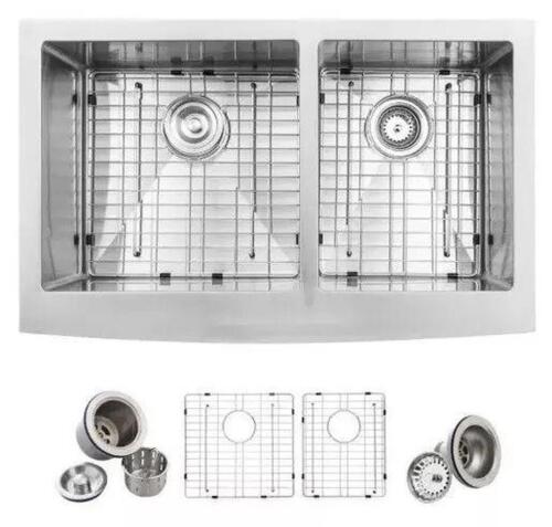Farmhouse Stainless Steel 33 in. Double Kitchen Sink Kit