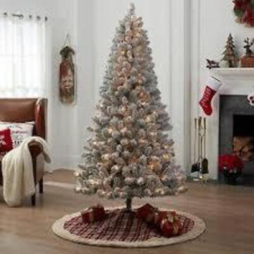 DESCRIPTION: (1) PRE-LIT CHRISTMAS TREE BRAND/MODEL: HOLIDAY TIME INFORMATION: FLOCKED FRISCO PINE SIZE: 6.5' RETAIL$: $98.88 EA QTY: 1