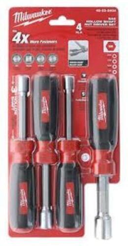 DESCRIPTION: (1) HOLLOW SHAFT NUT DRIVER SET BRAND/MODEL: MILWAUKEE #48-22-2404 SIZE: 4 PIECE RETAIL$: $41.05 EA QTY: 1