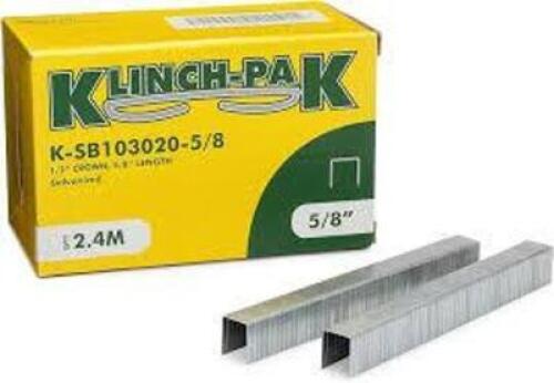 DESCRIPTION: (10) BOXES OF (2500) CONSTRUCTION STAPLE BRAND/MODEL: KLINCH-PAK #K-C5/8 INFORMATION: WIDE CROWN, COPPER SIZE: 5/8" X 1-1/4" RETAIL$: $25