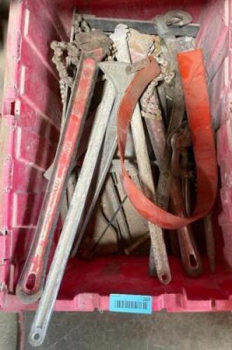 BIN OF ASSORTED CHAIN WRENCHES