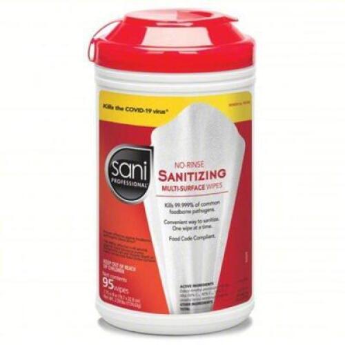 DESCRIPTION: (6) SANITIZING WIPESBRAND/MODEL: SANI PROFESSIONAL #403T85SIZE: 95 WIPES PER&nbsp;CONTAINERRETAIL$: $109.76 TOTALQTY: 6