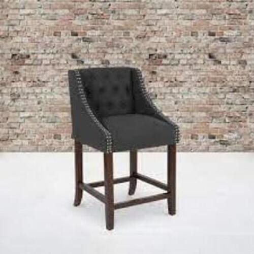 DESCRIPTION: (1) COUNTER HEIGHT STOOL WITH ACCENT NAIL TRIM BRAND/MODEL: CARMEN SERIES #CH-182020T-24-BK INFORMATION: BLACK RETAIL$: $130.00 SIZE: 24"