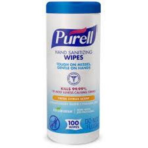 DESCRIPTION: (12) HAND SANITIZING WIPES BRAND/MODEL: PURELL INFORMATION: FRESH CITRUS SIZE: 100 WIPES PER CONTAINER RETAIL$: $7.99 EA QTY: 12