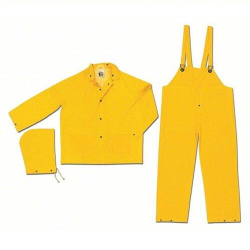 DESCRIPTION: (3) CLASSIC INDUSTRIAL STANDARD RAIN SUIT WITH DETACHABLE HOOD BRAND/MODEL: MCR SAFETY #2303XL INFORMATION: YELLOW SIZE: XL RETAIL$: $22.