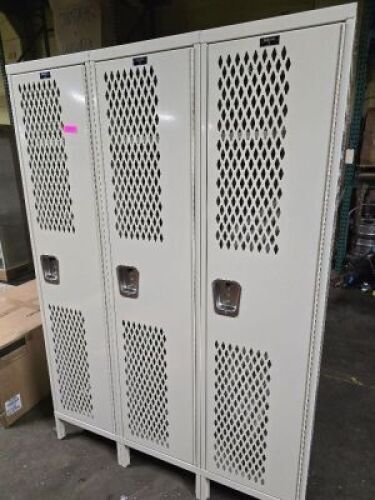 DESCRIPTION: (1) SET OF WARDROBE LOCKERS BRAND/MODEL: HALLOWELL INFORMATION: EXTRA WIDE, CREAM / TAN, 3 WIDE RETAIL$: $1046.67 EA QTY: 1