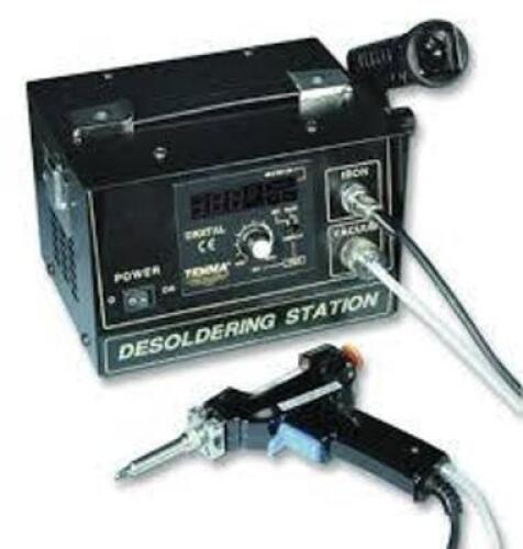 DESCRIPTION: (1) TEMPERATURE CONTROLLED DESOLDERING STATION BRAND/MODEL: TENMA #72-6340 INFORMATION: BLACK RETAIL$: $89.99 EA QTY: 1