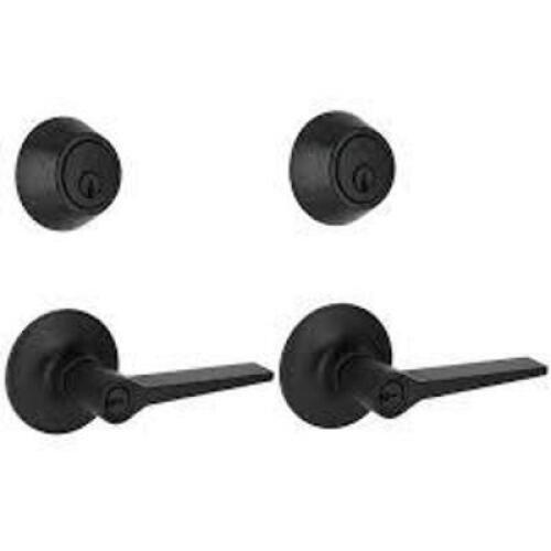 DESCRIPTION: (1) BOX OF (2) SINGLE CYLINDER DEADBOLT AND KEYED LEVER HANDLES BRAND/MODEL: DEFIANT INFORMATION: MATTE BLACK FINISH RETAIL$: $59.77 TOTA