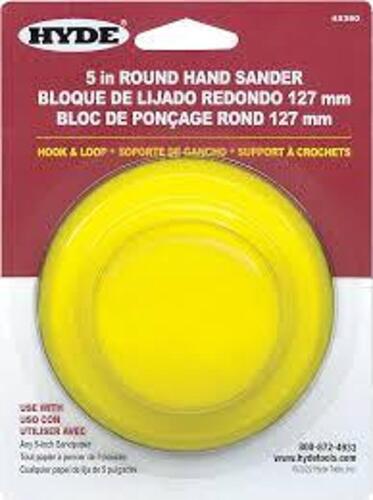 DESCRIPTION: (1) CASE OF (20) ROUND HAND SANDER BRAND/MODEL: HYDE ULTIMATE #77220622 SIZE: 5" RETAIL$: $14.50 EA SANDER QTY: 1
