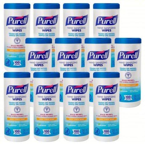 DESCRIPTION: (12) HAND SANITIZER WIPES BRAND/MODEL: PURELL #24CG23 SIZE: 100 WIPES EA RETAIL$: $146.62 TOTAL QTY: 12