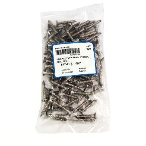 DESCRIPTION: (1) CASE OF (13) BAGS FO (100) SCREWS BRAND/MODEL: 51251833 SIZE: 12-11X1-1/4 RETAIL$: $88.33 EA QTY: 1