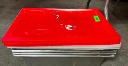 DESCRIPTION (4) FULL SIZE STAINLESS INSERTS W/ LIDS SIZE 4" DEEP THIS LOT IS: SOLD BY THE PIECE LOCATION BAY 6 QTY 4