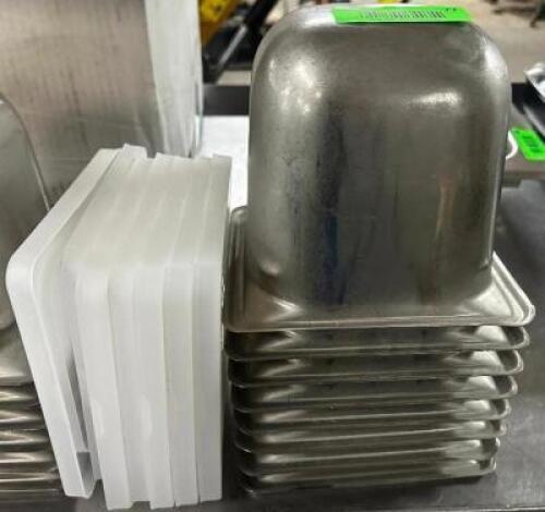 DESCRIPTION (8) 1/6 SIZE STAINLESS INSERTS W/ LIDS SIZE 6" DEEP THIS LOT IS: SOLD BY THE PIECE LOCATION BAY 6 QTY 8