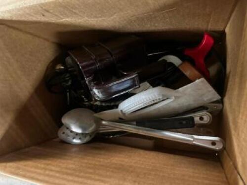 DESCRIPTION (1) BOX OF ASSORTED SMALL WARES AND UTENSILS. THIS LOT IS: ONE MONEY LOCATION BAY 6 QTY 1