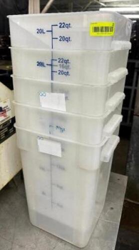 DESCRIPTION (5) 22 QT PLASTIC CONTAINER - NO LIDS THIS LOT IS: SOLD BY THE PIECE LOCATION BAY 6 QTY 5