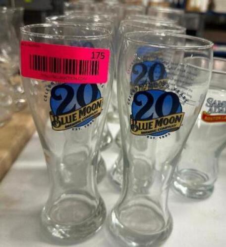 DESCRIPTION (8) BLUE MOON LOGO PILSNER GLASSES THIS LOT IS: SOLD BY THE PIECE LOCATION BAY 6 QTY 8
