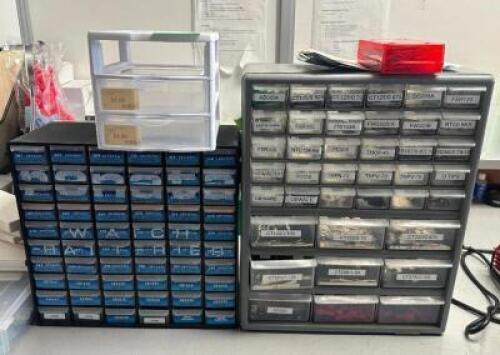 (2) - MICRO ORGANIZERS WITH CONTENTS AND ASSORTED OFFICE SUPPLIES