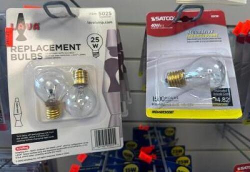 (9) ASSORTED DECORATIVE INCANDESCENT AND LAVA LAMP REPLACEMENT BULBS
