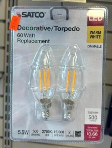 (6) 2CT PACKS OF DECORATIVE TORPEDO LED LIGHT BULBS