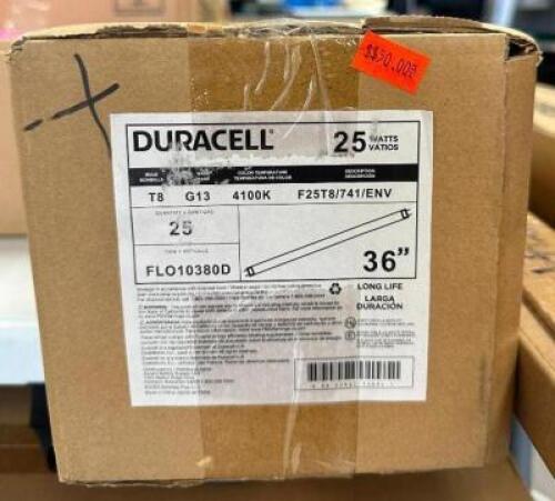 25CT BOX OF 25W T8 COOL WHITE 2-PIN FLUORESCENT TUBE LIGHT BULBS