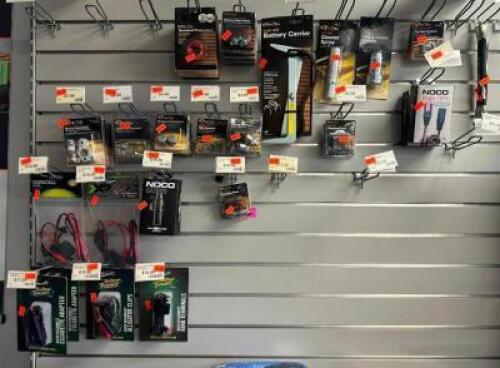 LOT OF ASSORTED BATTERY PARTS AND TOOLS AS SHOWN
