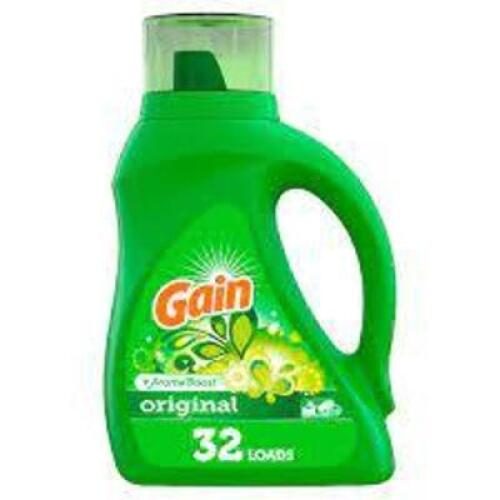 DESCRIPTION: (2) LIQUID LAUNDRY DETERGENT BRAND/MODEL: GAIN ORIGINAL INFORMATION: AROMA BOOST RETAIL$: $5.00 EA SIZE: 50 FL OZ QTY: 2