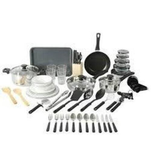 DESCRIPTION: (1) (71) PC KITCHEN SET BRAND/MODEL: GIBSON HOME SIZE: COMPLETE DINNERWARE AND COOKWARE COMBO SET RETAIL$: $239.00 EA QTY: 1