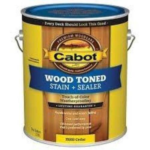 DESCRIPTION: (1) WOOD TONED STAIN AND SEALER BRAND/MODEL: CABOT INFORMATION: CEDAR SIZE: 1 GALLON RETAIL$: $44.99 EA QTY: 1